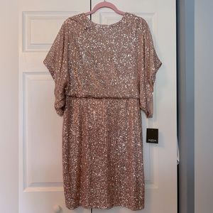 Marina Sequin boat neck 3/4 Dolman sleeve blouson sheath dress - size 10